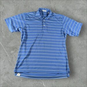 Peter Millar Polo Shirt Men Large Blue White Striped Glenwild Golf Course Casual
